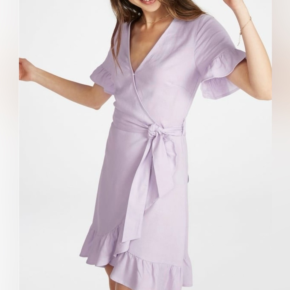 LilacRUFFLE WRAP DRESS - Picture 3 of 5